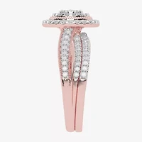 Womens / CT. T.W. Natural White Diamond 10K Gold Oval Side Stone Halo Bridal Set