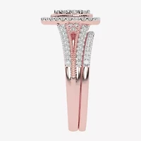 Womens / CT. T.W. Natural White Diamond 10K Gold Pear Side Stone Halo Bridal Set
