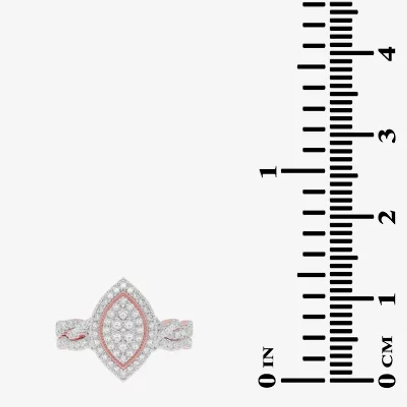 Womens 1/2 CT. T.W. Natural White Diamond 10K Gold Marquise Side Stone Halo Bridal Set