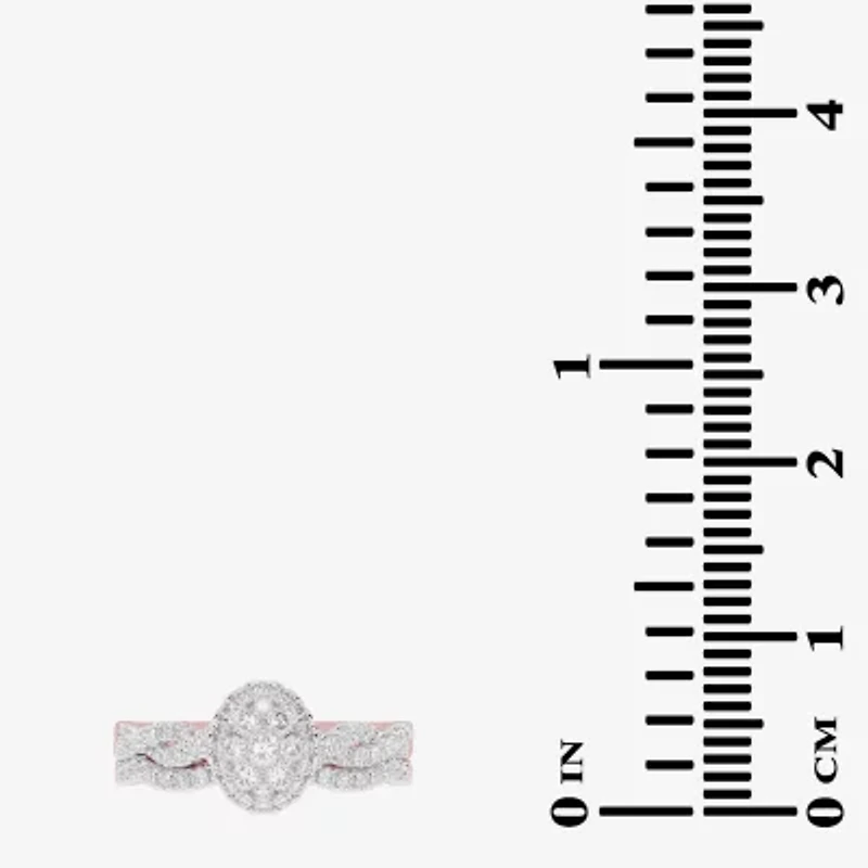 Womens / CT. T.W. Natural White Diamond 10K Gold Oval Side Stone Halo Bridal Set