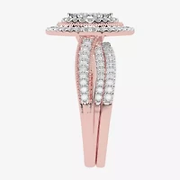 Womens 1/2 CT. T.W. Natural White Diamond 10K Gold Marquise Side Stone Halo Bridal Set