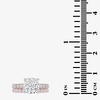 (G-H / Vs2-Si1) Womens 3 CT. T.W. Lab Grown White Diamond 14K Gold Cushion Side Stone Bridal Set