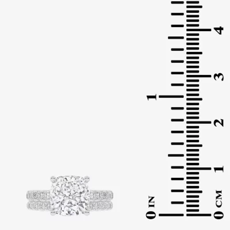 (G-H / Vs2-Si1) Womens 4 CT. T.W. Lab Grown White Diamond 14K Gold Cushion Side Stone Bridal Set