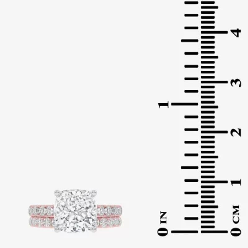 Signature By Modern Bride (G-H / Vs2-Si1) Womens 4 CT. T.W. Lab Grown White Diamond 14K Gold Cushion Side Stone Bridal Set