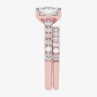 Signature By Modern Bride (G-H / Vs2-Si1) Womens 4 CT. T.W. Lab Grown White Diamond 14K Gold Cushion Side Stone Bridal Set