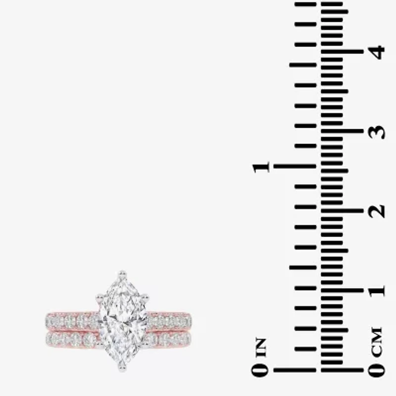 (G-H / Vs2-Si1) Womens 2 1/2 CT. T.W. Lab Grown White Diamond 14K Gold Marquise Side Stone Bridal Set