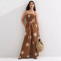 Premier Amour Womens Square Neck Sleeveless Belted Jumpsuit