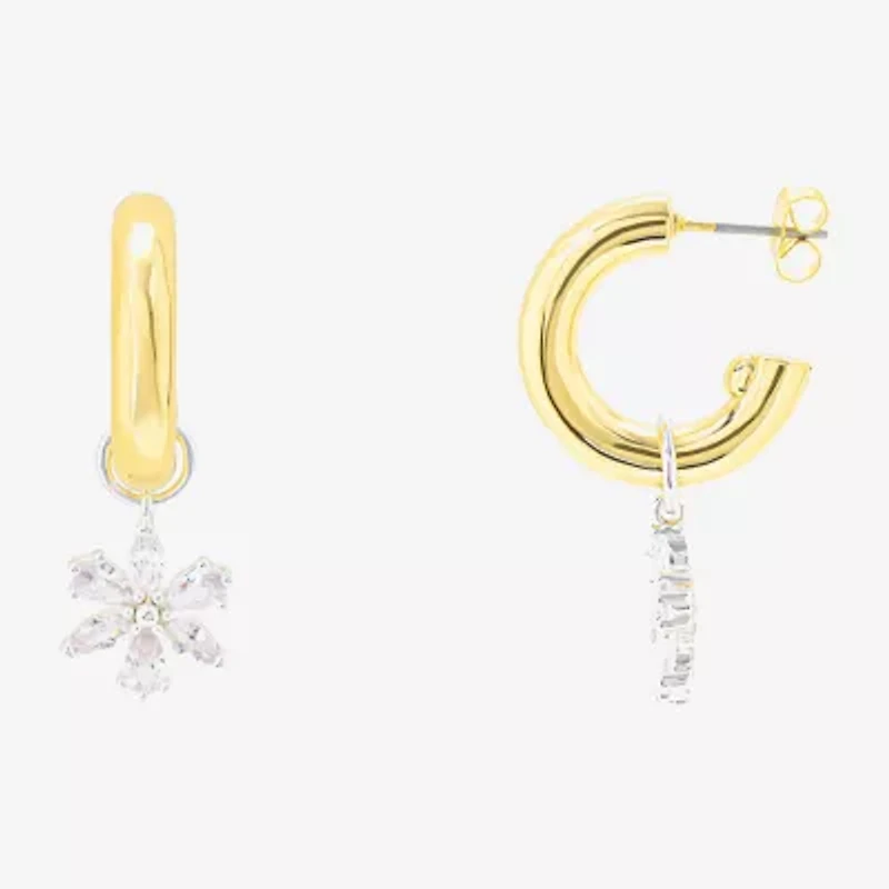 Sparkle Allure Womens Crystal 10K Gold Over Brass 17.9mm Flower Hoop Earrings