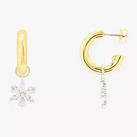 Sparkle Allure Womens Crystal 10K Gold Over Brass 17.9mm Flower Hoop Earrings