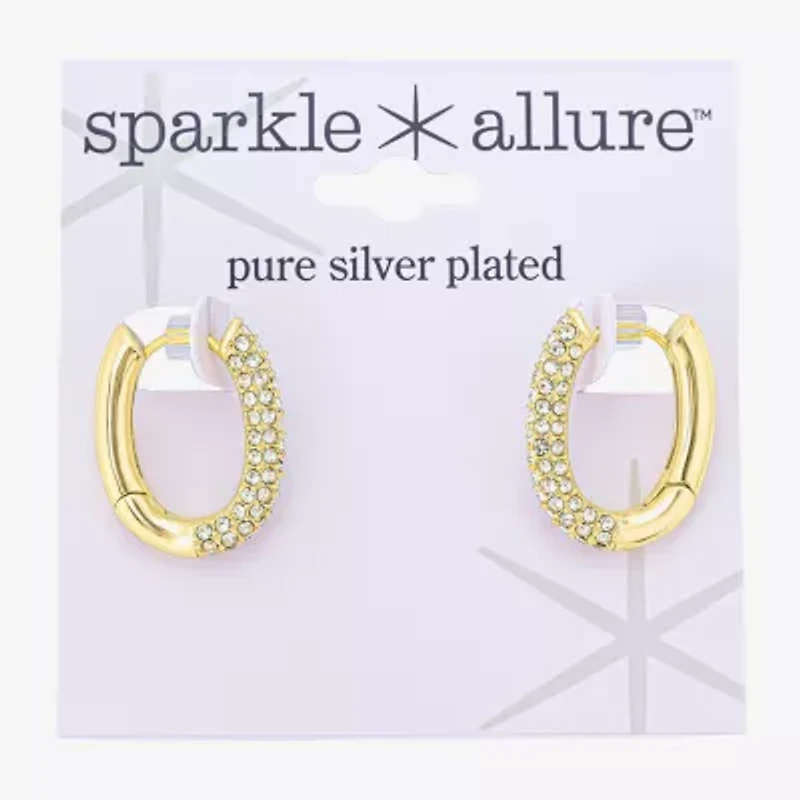 Sparkle Allure Silver Reflections Womens Glass 10K Gold Over Brass 19.7mm Hoop Earrings