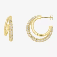 Sparkle Allure Silver Reflections Womens Glass 10K Gold Over Brass 25.1mm Hoop Earrings