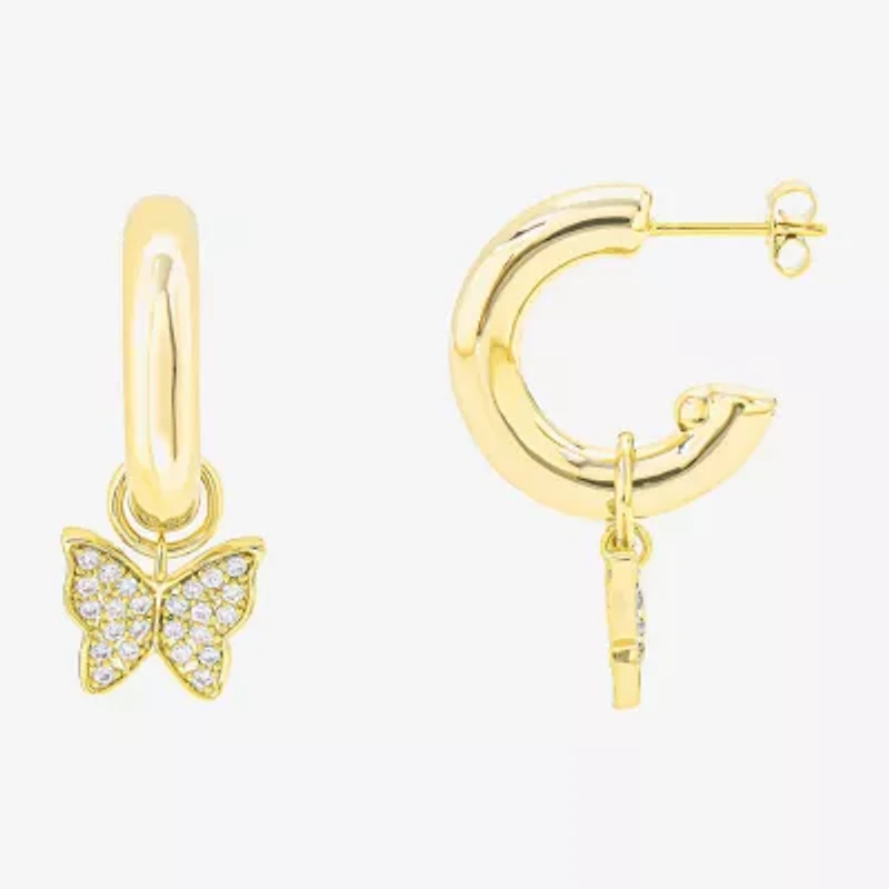 Sparkle Allure Womens Crystal 10K Gold Over Brass 17.9mm Butterfly Hoop Earrings