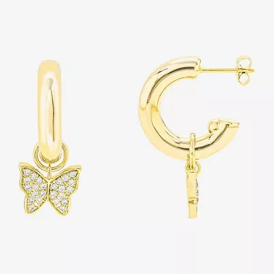 Sparkle Allure Womens Crystal 10K Gold Over Brass 17.9mm Butterfly Hoop Earrings