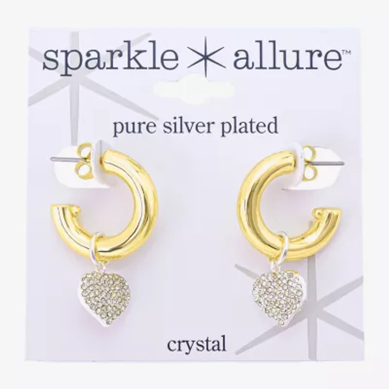Sparkle Allure Womens Crystal 10K Gold Over Brass 17.9mm Heart Hoop Earrings