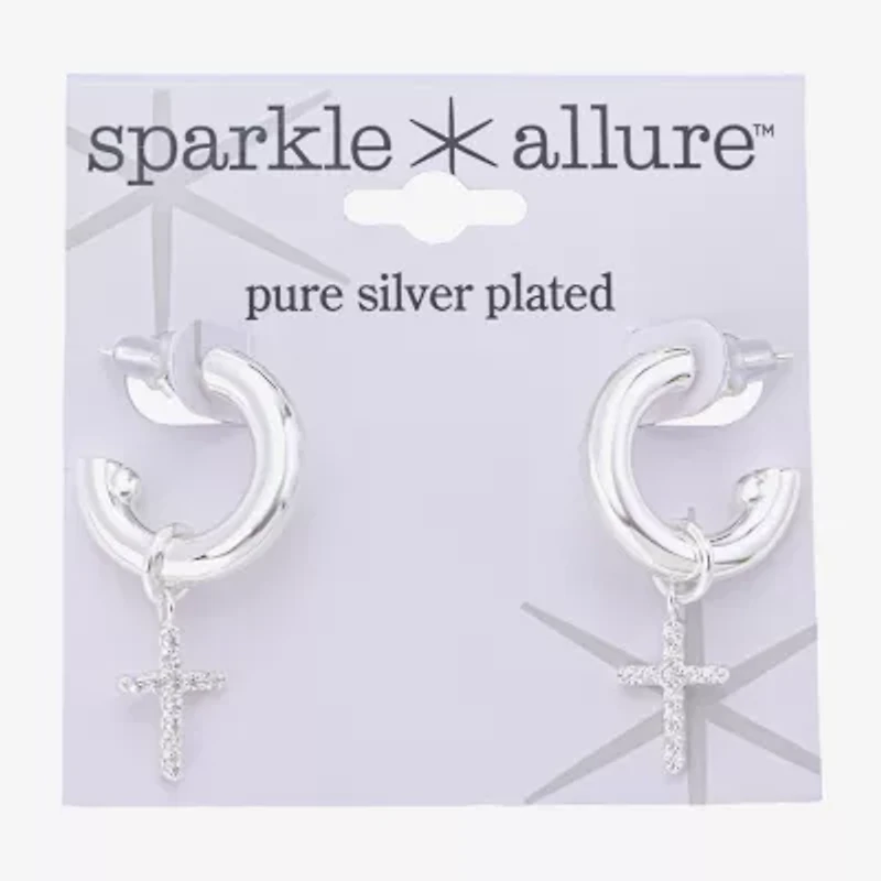 Sparkle Allure Womens Crystal 17.9mm Cross Hoop Earrings