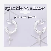 Sparkle Allure Womens Crystal 17.9mm Cross Hoop Earrings