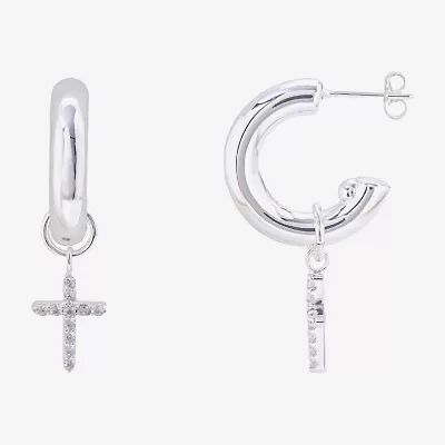 Sparkle Allure Womens Crystal 17.9mm Cross Hoop Earrings