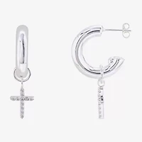 Sparkle Allure Womens Crystal 17.9mm Cross Hoop Earrings