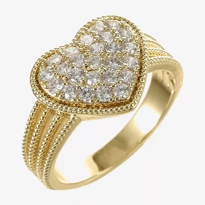 Sparkle Allure Womens Cubic Zirconia 14K Gold Over Brass Heart Cocktail Ring