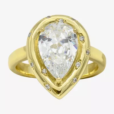 Sparkle Allure Womens Cubic Zirconia 14K Gold Over Brass Pear Cocktail Ring