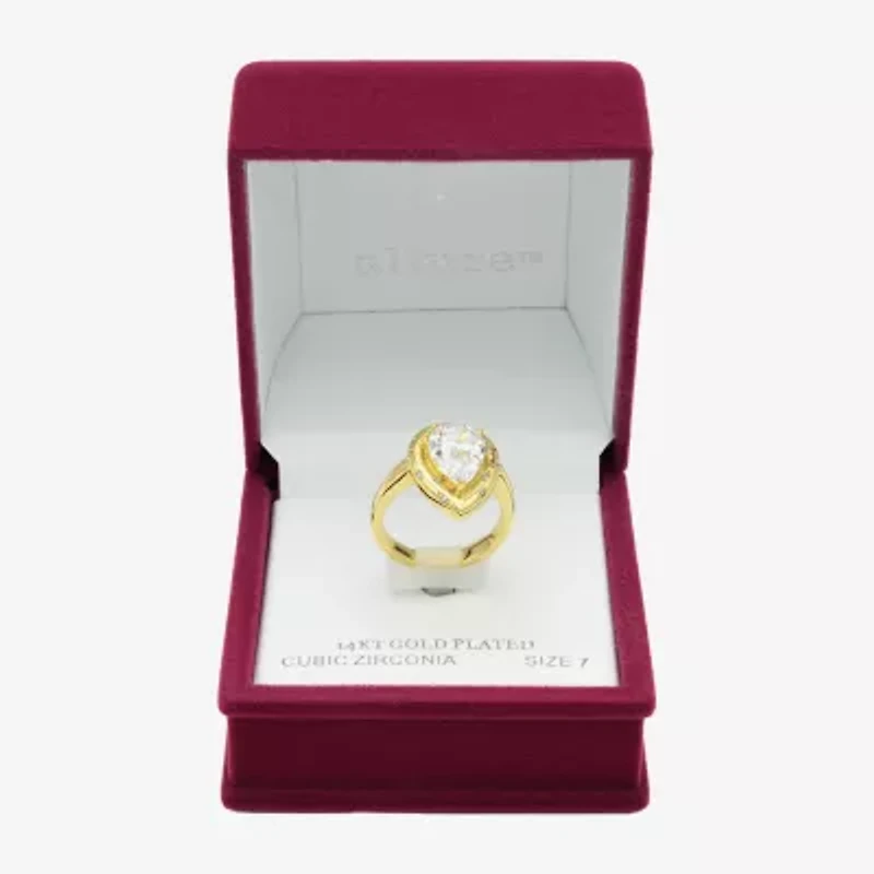 Sparkle Allure Womens Cubic Zirconia 14K Gold Over Brass Pear Cocktail Ring