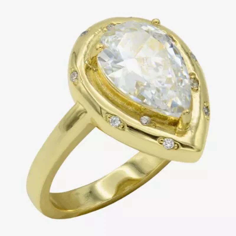Sparkle Allure Womens Cubic Zirconia 14K Gold Over Brass Pear Cocktail Ring