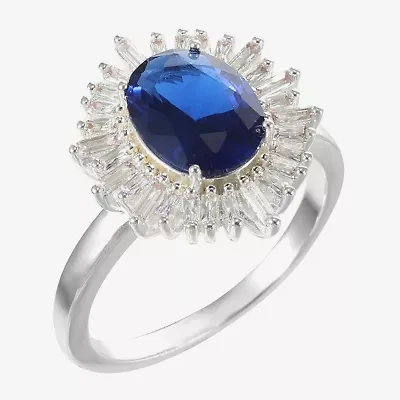 Sparkle Allure Womens Blue Crystal Pure Silver Over Brass Oval Cocktail Ring
