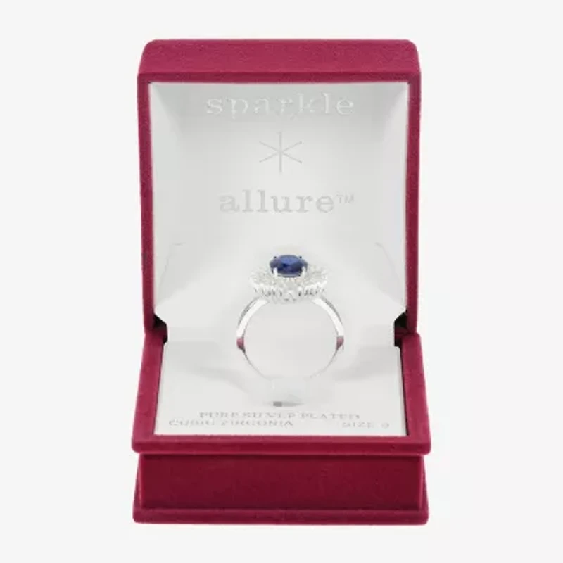 Sparkle Allure Womens Blue Crystal Pure Silver Over Brass Oval Cocktail Ring
