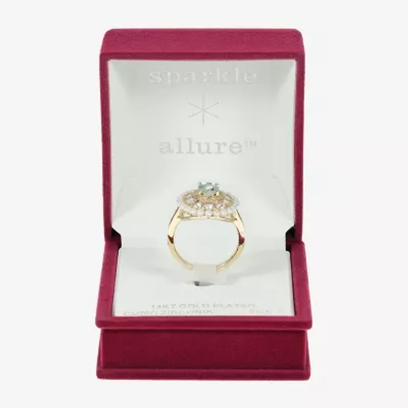 Sparkle Allure Womens Green Crystal 14K Gold Over Brass Oval Halo Cocktail Ring