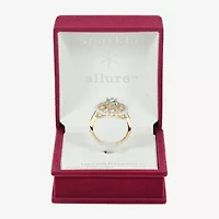 Sparkle Allure Womens Green Crystal 14K Gold Over Brass Oval Halo Cocktail Ring