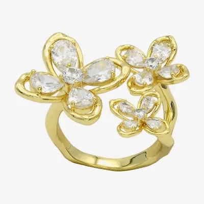 Sparkle Allure Womens Cubic Zirconia 14K Gold Over Brass Flower Cluster Cocktail Ring