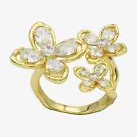 Sparkle Allure Womens Cubic Zirconia 14K Gold Over Brass Flower Cluster Cocktail Ring