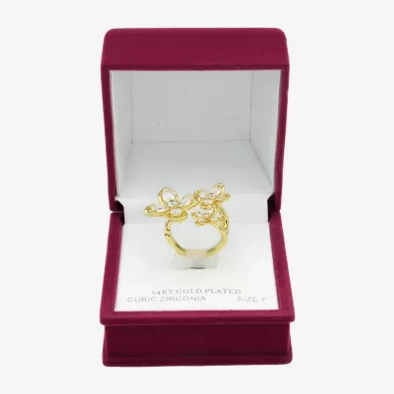 Sparkle Allure Womens Cubic Zirconia 14K Gold Over Brass Flower Cluster Cocktail Ring