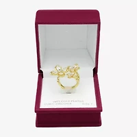 Sparkle Allure Womens Cubic Zirconia 14K Gold Over Brass Flower Cluster Cocktail Ring
