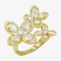Sparkle Allure Womens Cubic Zirconia 14K Gold Over Brass Flower Cluster Cocktail Ring