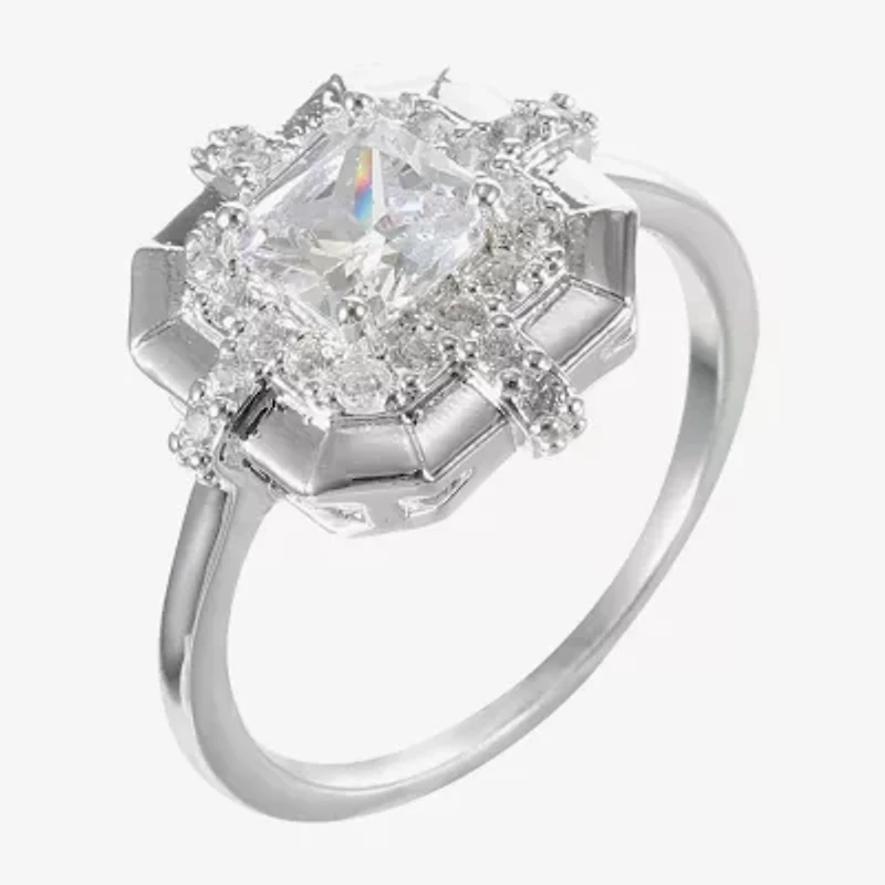 Sparkle Allure Womens Cubic Zirconia Pure Silver Over Brass Cushion Cocktail Ring