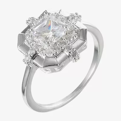 Sparkle Allure Womens Cubic Zirconia Pure Silver Over Brass Cushion Cocktail Ring
