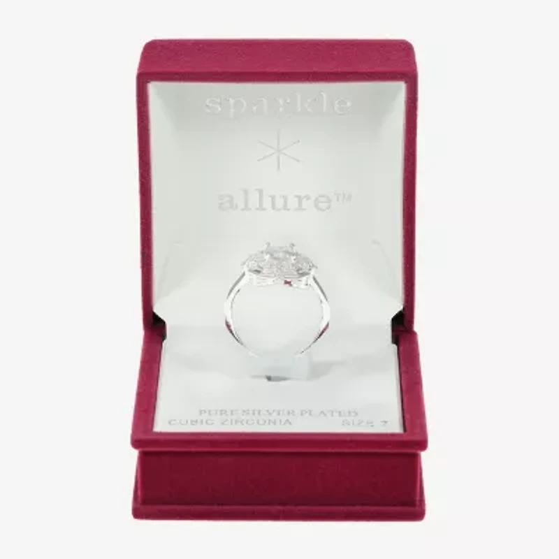 Sparkle Allure Womens Cubic Zirconia Pure Silver Over Brass Cushion Cocktail Ring