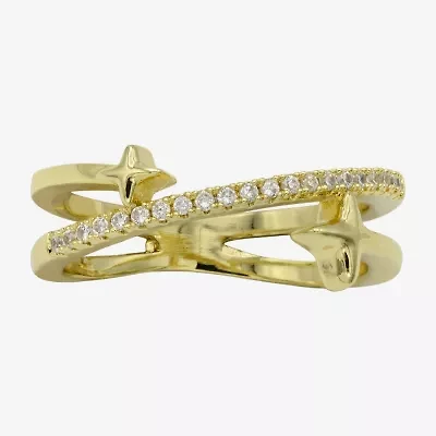 Sparkle Allure Womens 4MM Cubic Zirconia 14K Gold Over Brass Star Band