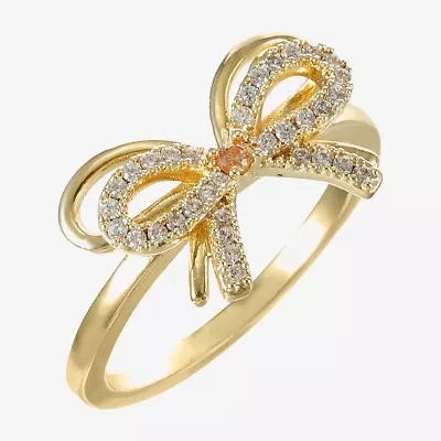 Sparkle Allure Womens 2MM Cubic Zirconia 14K Gold Over Brass Bow Band