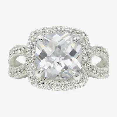 Sparkle Allure Womens Cubic Zirconia Pure Silver Over Brass Cushion Halo Engagement Ring