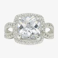 Sparkle Allure Womens Cubic Zirconia Pure Silver Over Brass Cushion Halo Engagement Ring