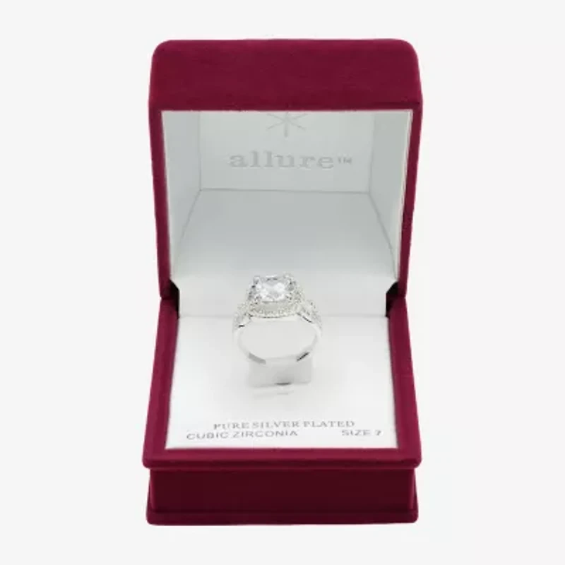 Sparkle Allure Womens Cubic Zirconia Pure Silver Over Brass Cushion Halo Engagement Ring