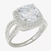 Sparkle Allure Womens Cubic Zirconia Pure Silver Over Brass Cushion Halo Engagement Ring