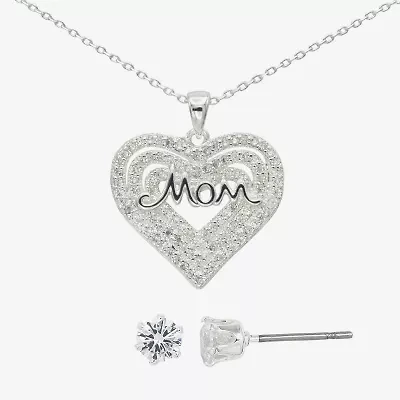 Sparkle Allure Womens Cubic Zirconia Pure Silver Over Brass Heart 2-pc. Jewelry Set