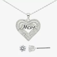 Sparkle Allure Womens Cubic Zirconia Pure Silver Over Brass Heart 2-pc. Jewelry Set