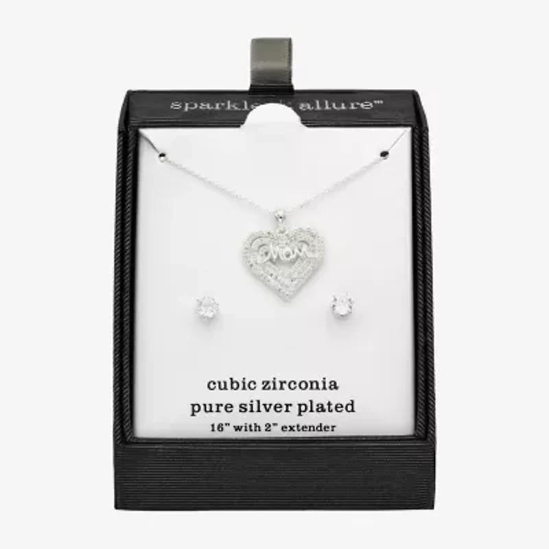 Sparkle Allure Womens Cubic Zirconia Pure Silver Over Brass Heart 2-pc. Jewelry Set
