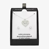 Sparkle Allure Womens Cubic Zirconia Pure Silver Over Brass Heart 2-pc. Jewelry Set