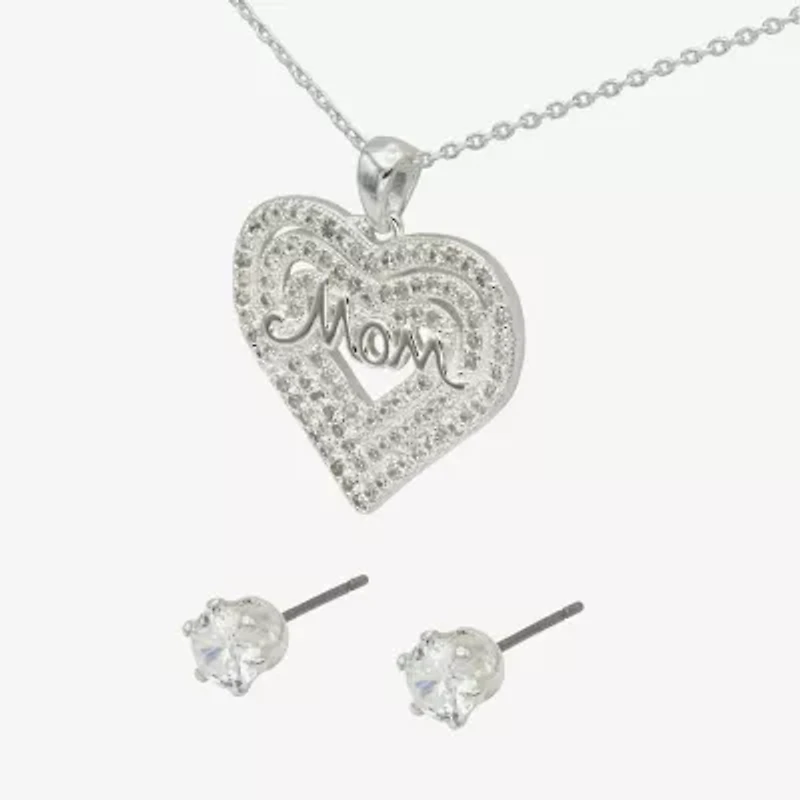 Sparkle Allure Womens Cubic Zirconia Pure Silver Over Brass Heart 2-pc. Jewelry Set