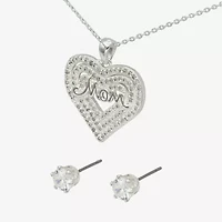 Sparkle Allure Womens Cubic Zirconia Pure Silver Over Brass Heart 2-pc. Jewelry Set